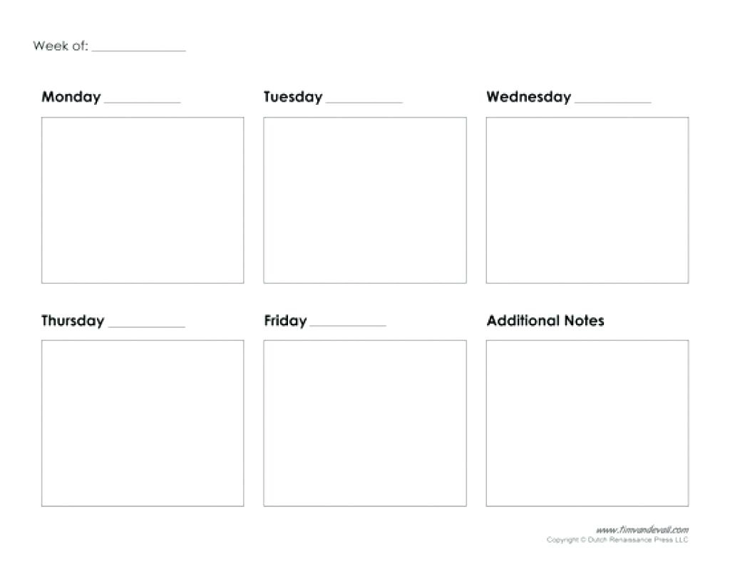 Free Printable Blank 5-Day Calendar