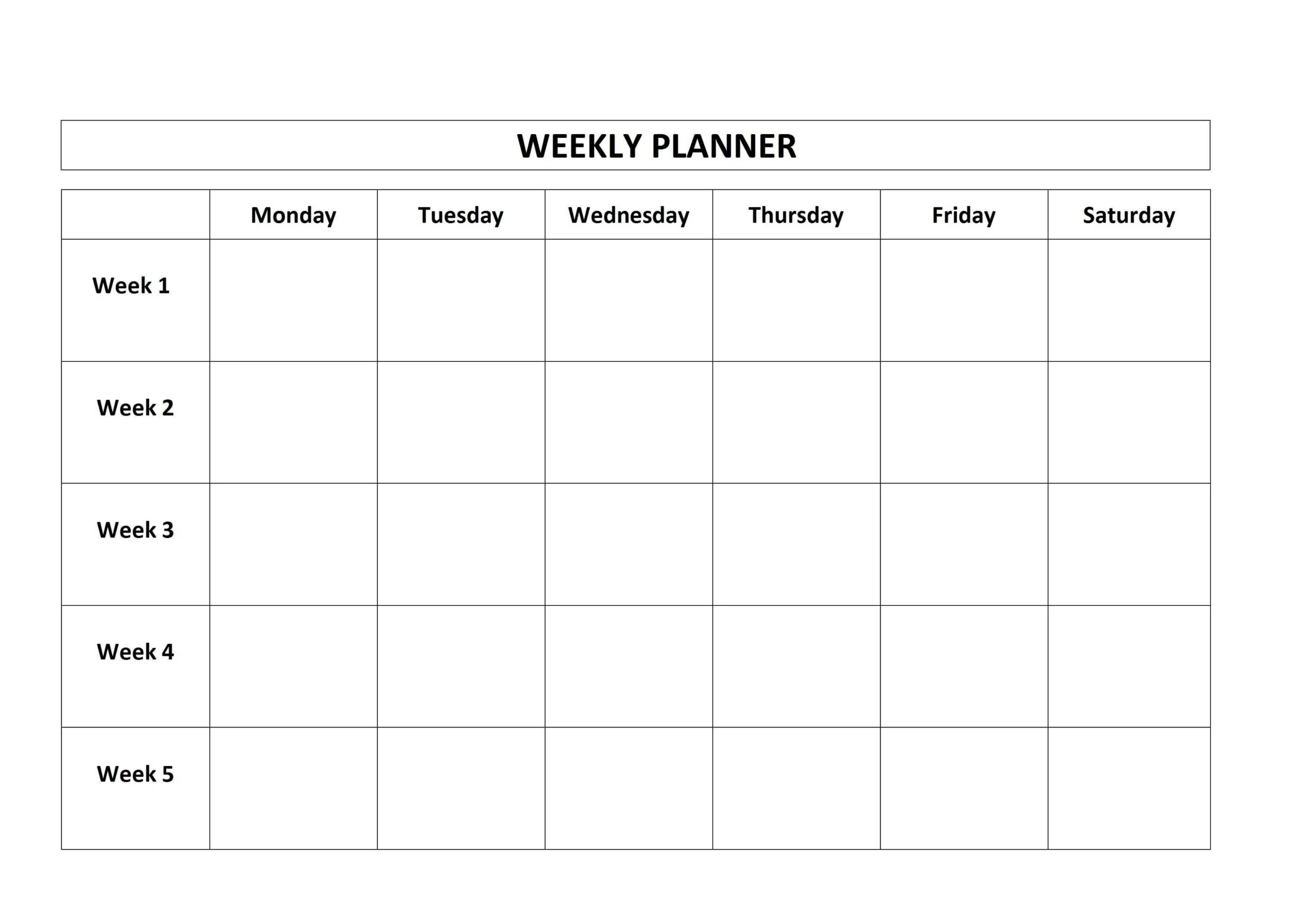Printable Blank 5 Day Calendar