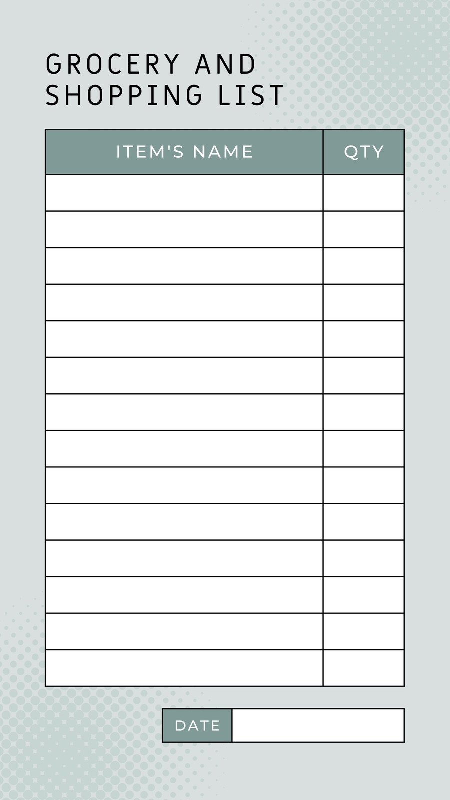 Printable Blank Shopping List Template