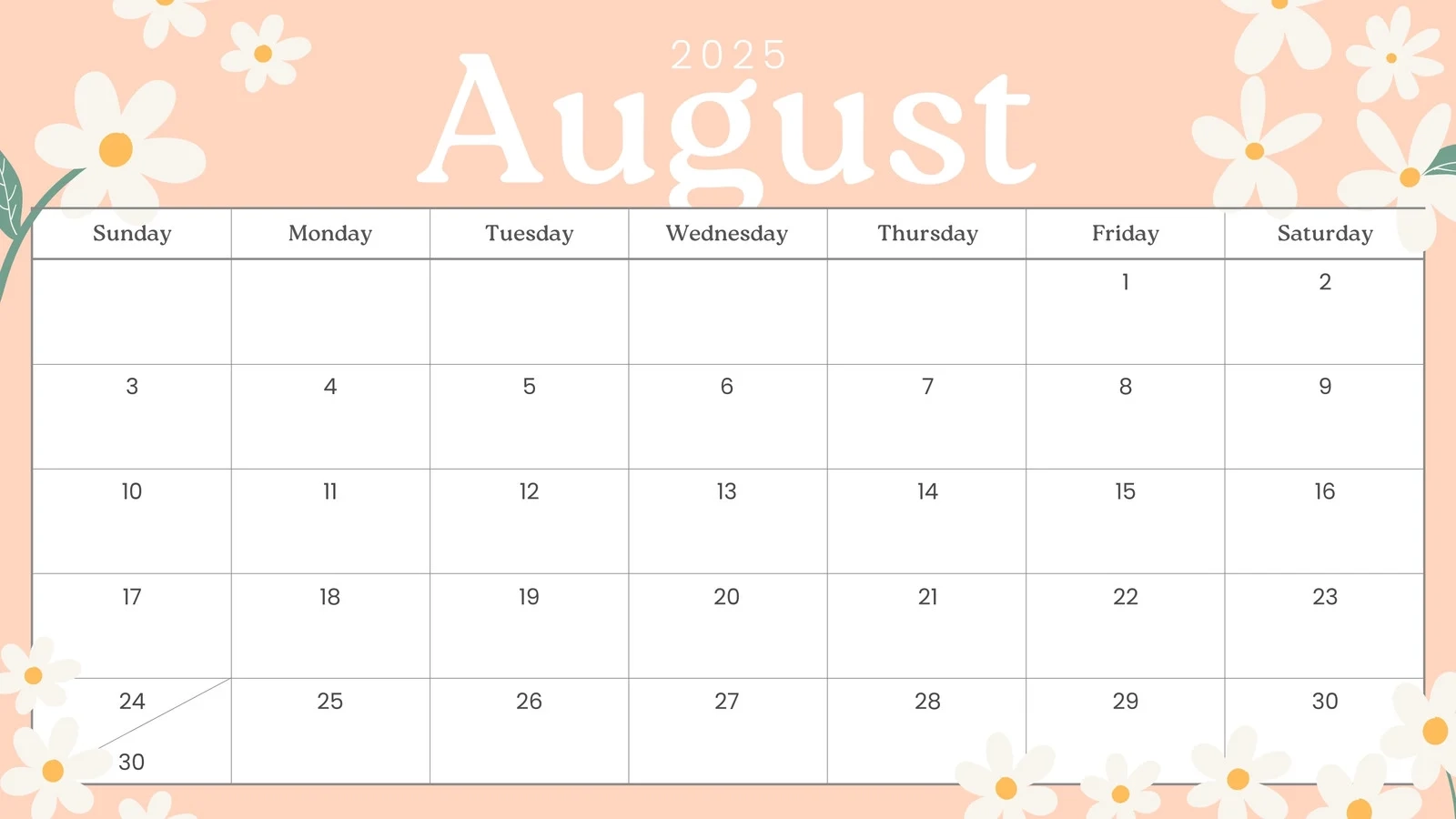 Free Printable Blank August Calendar