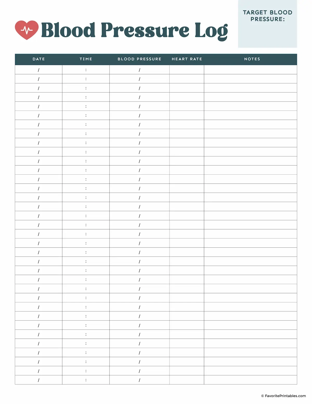 Blank Blood Pressure Graph Printable