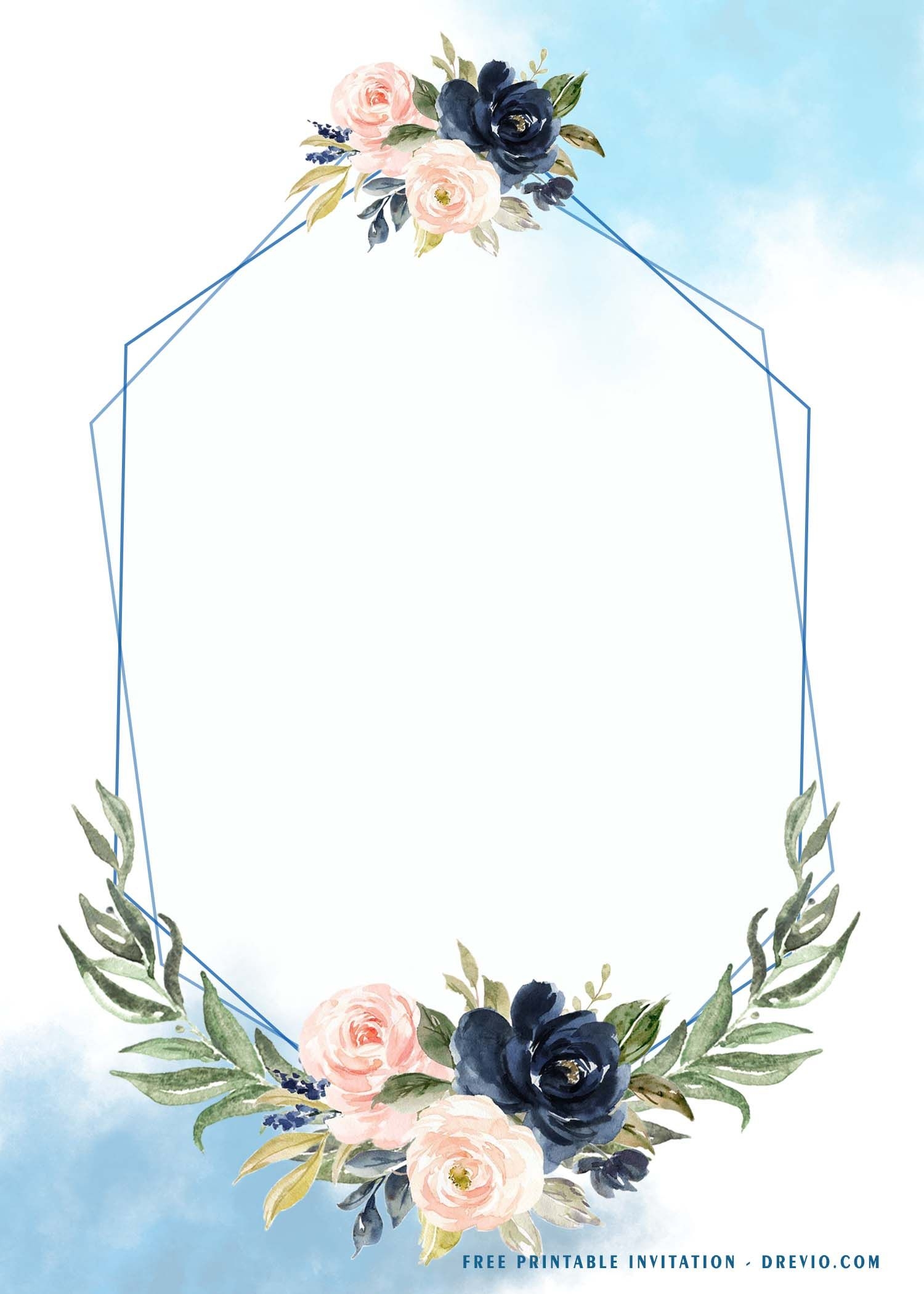 FREE Printable Blue Floral Invitation Templates