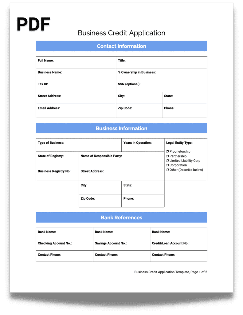 Printable Blank Credit Application