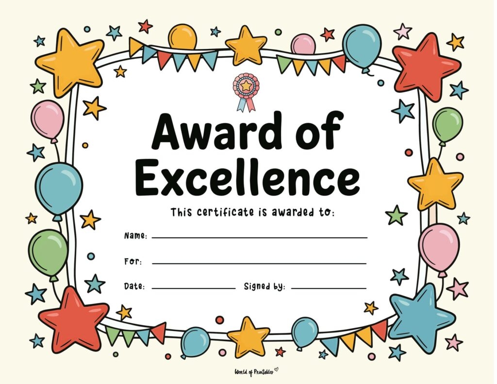 Kids Blank Printable Award