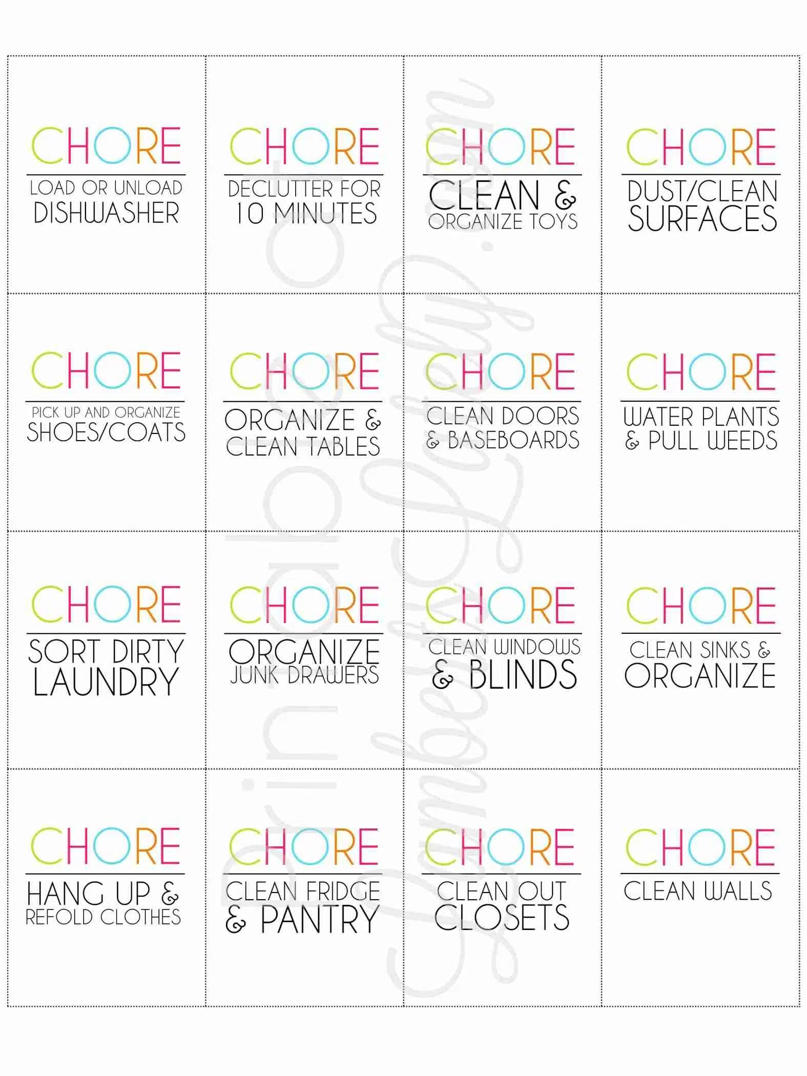 Blank Chore Printable Cards