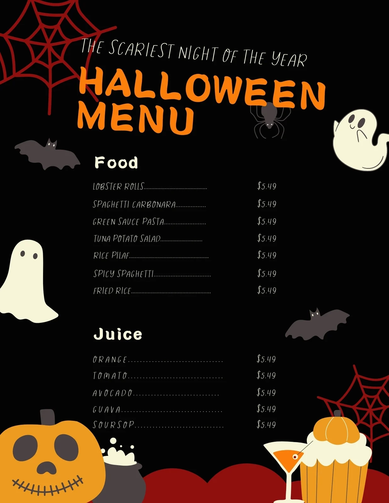 Halloween Menu Printable Blank