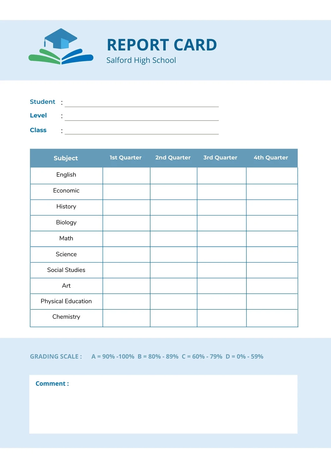 Printable Blank Report Card