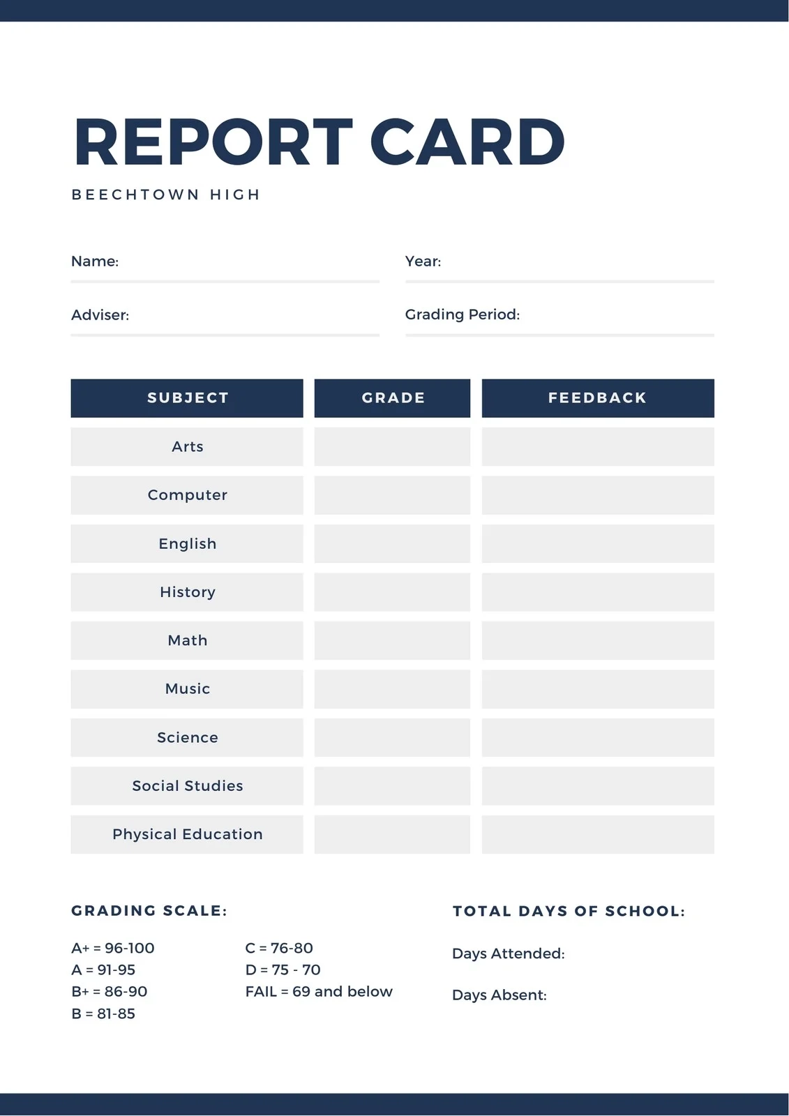 Free Printable Blank Progress Report