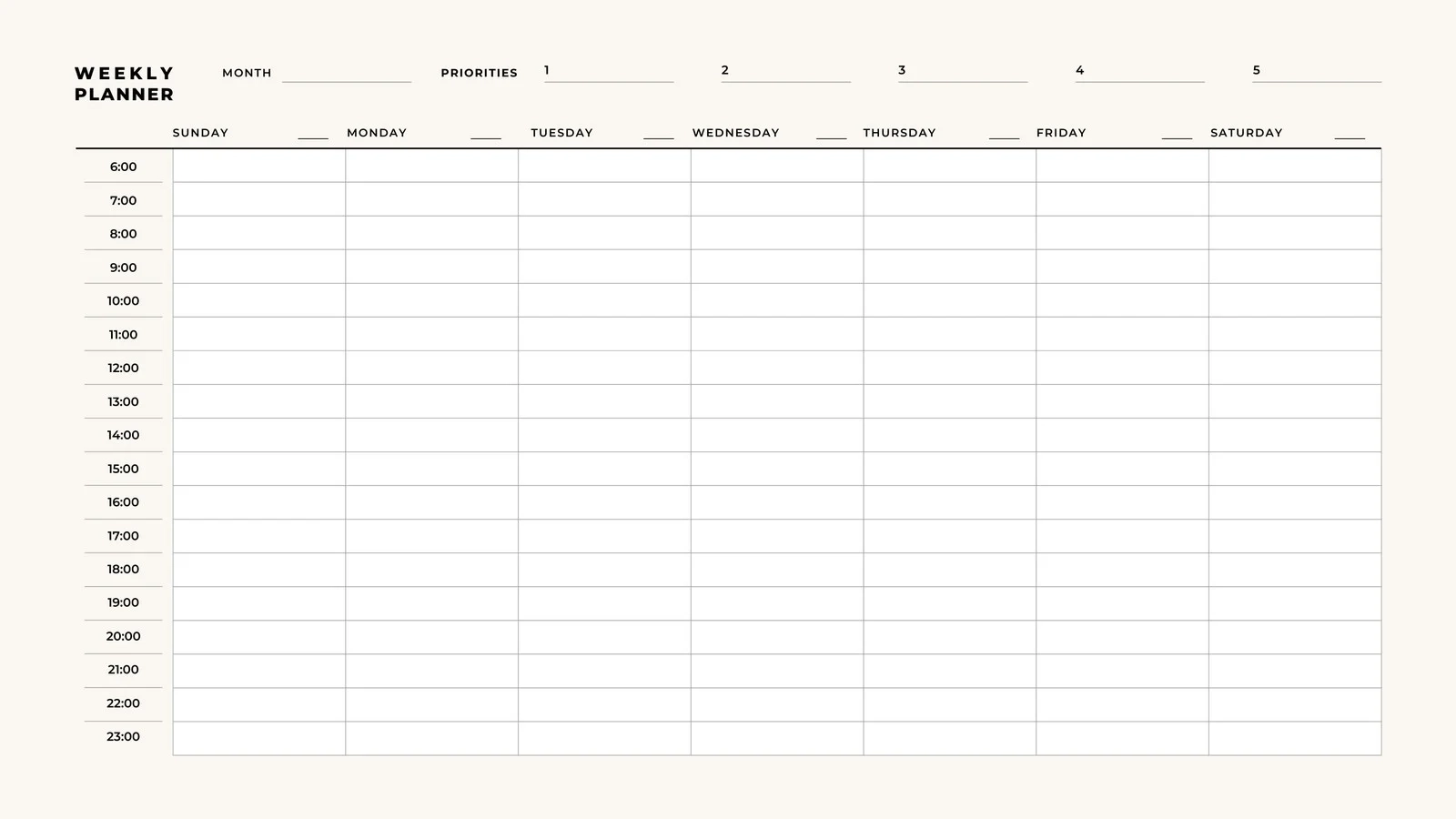 Printable Weekly Blank Calander