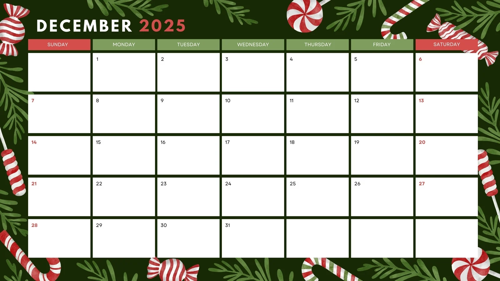 Blank Printable December Calendar