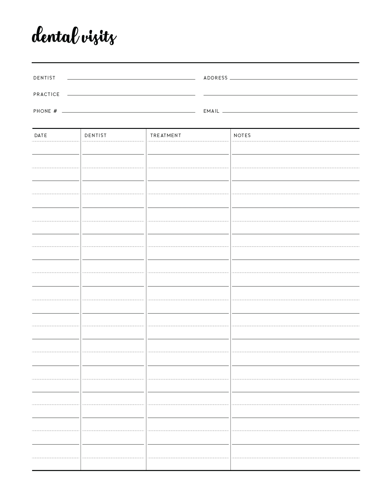 Printable Blank Dental Lab Log