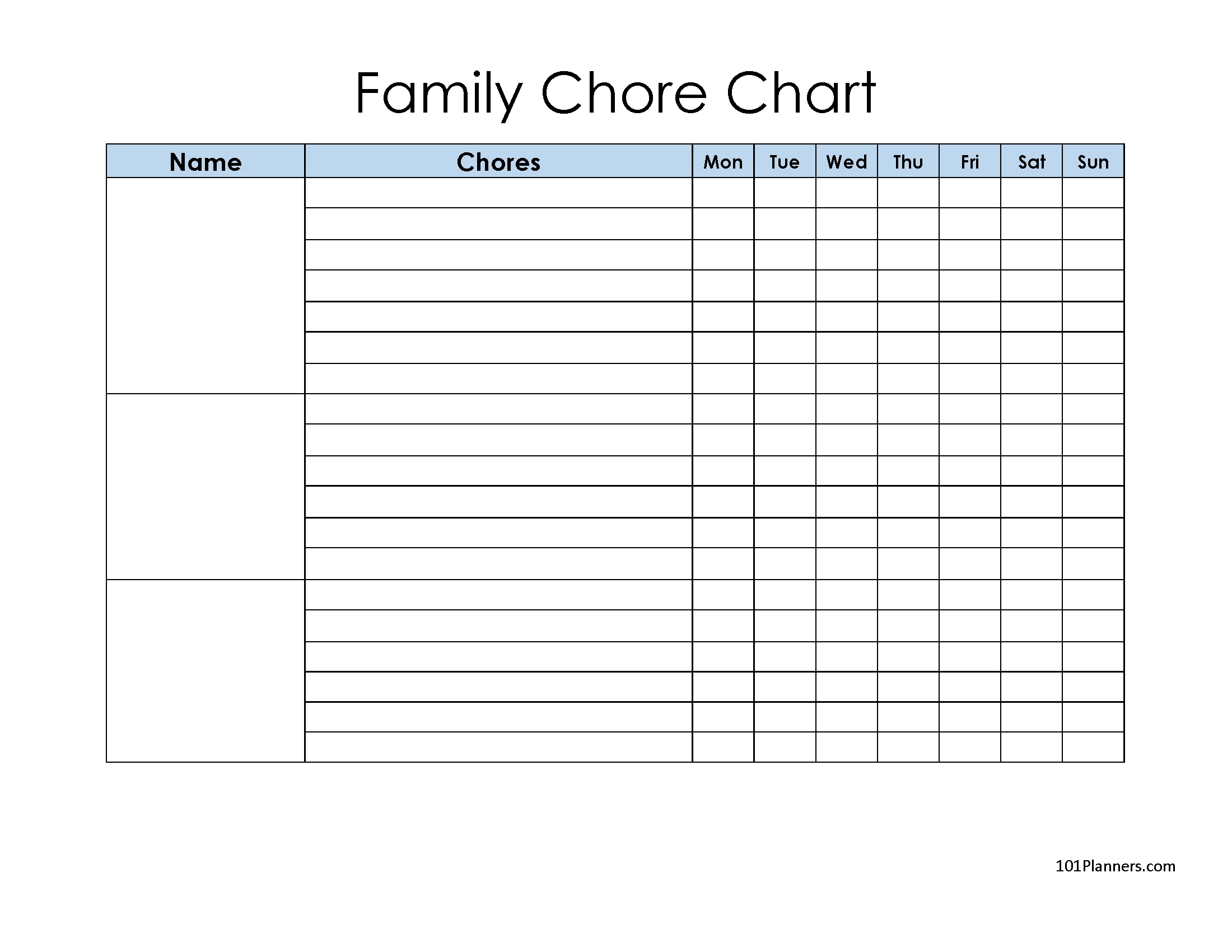 Printable Blank Household Chore List