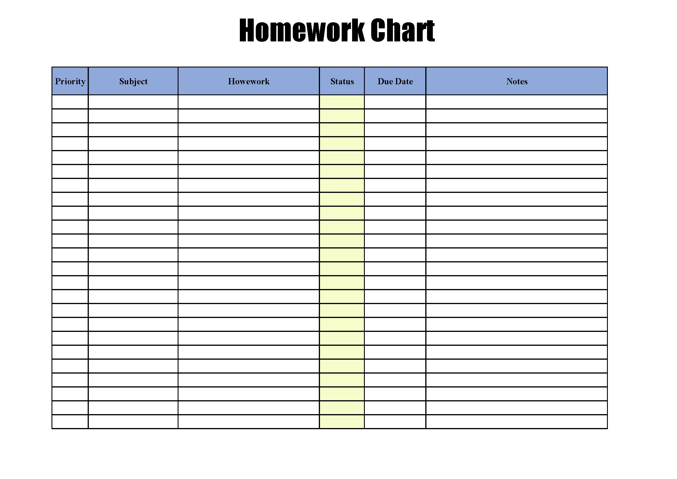 Printable Blank Homework Charts