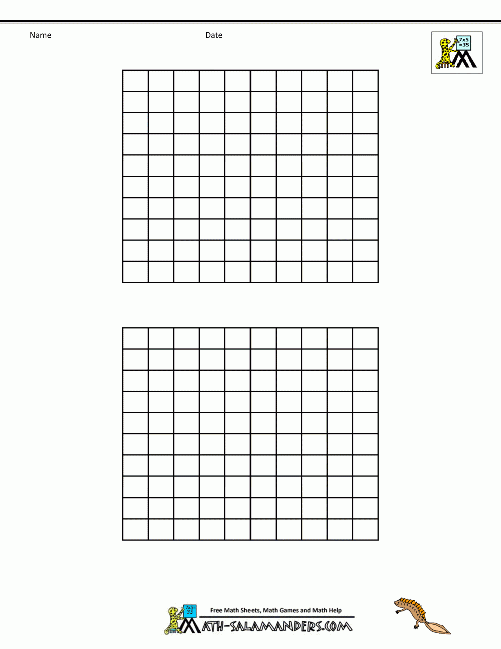 Blank Hundred Chart Printable