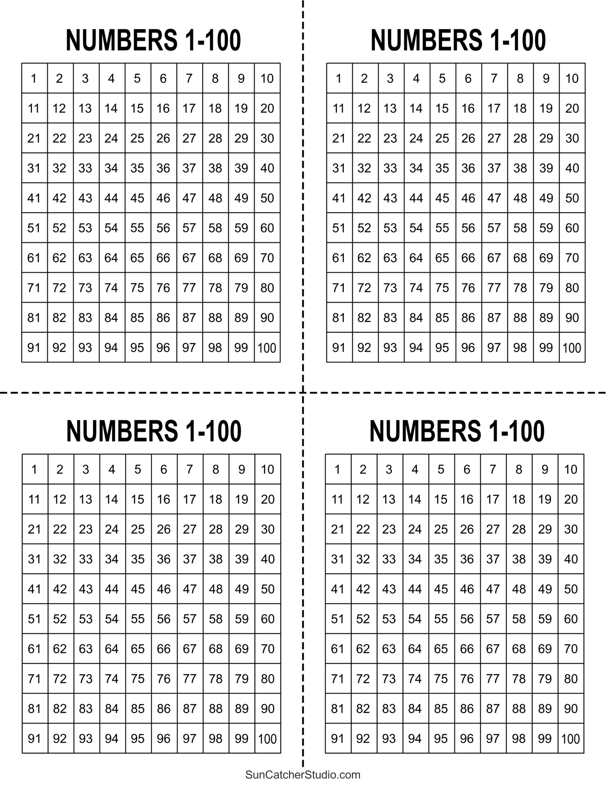 Free Printable Hundreds Charts Numbers 1 To 100 Free 