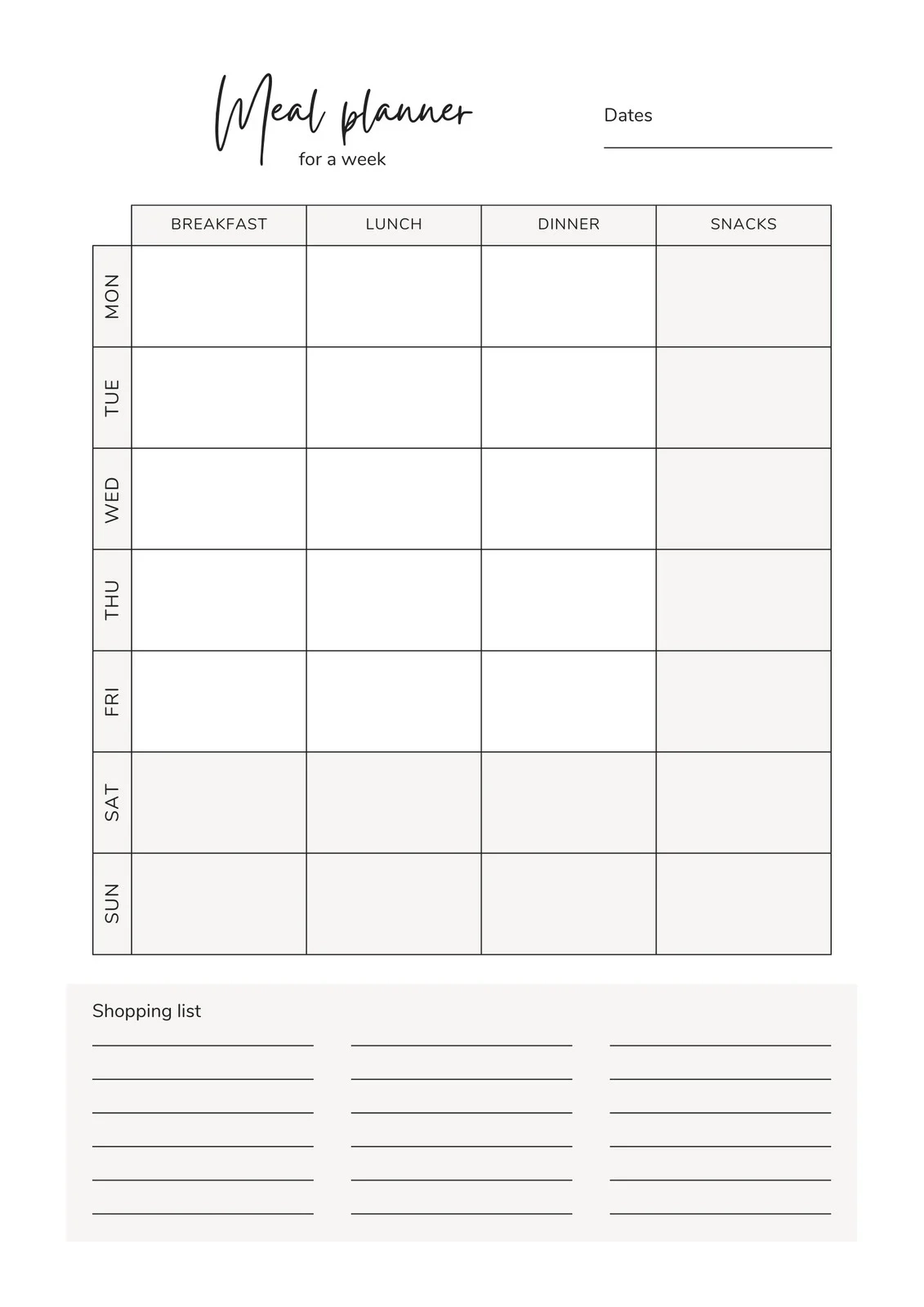 Blank Printable Menu Planner