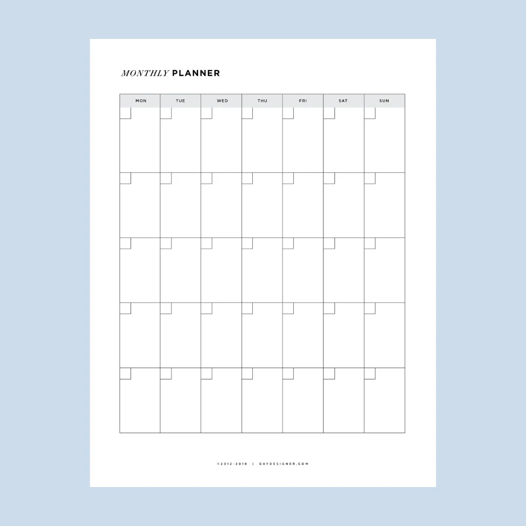 Blank Calender Printable Planner