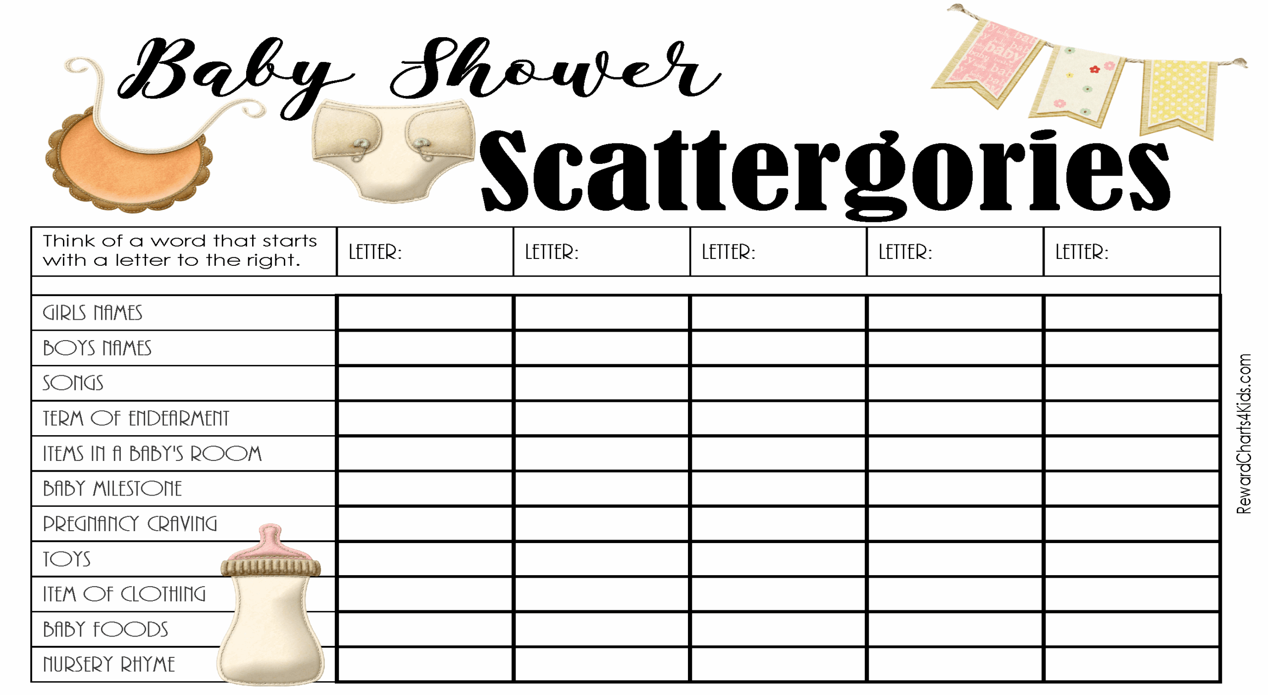 Scattergories List Printable Blank