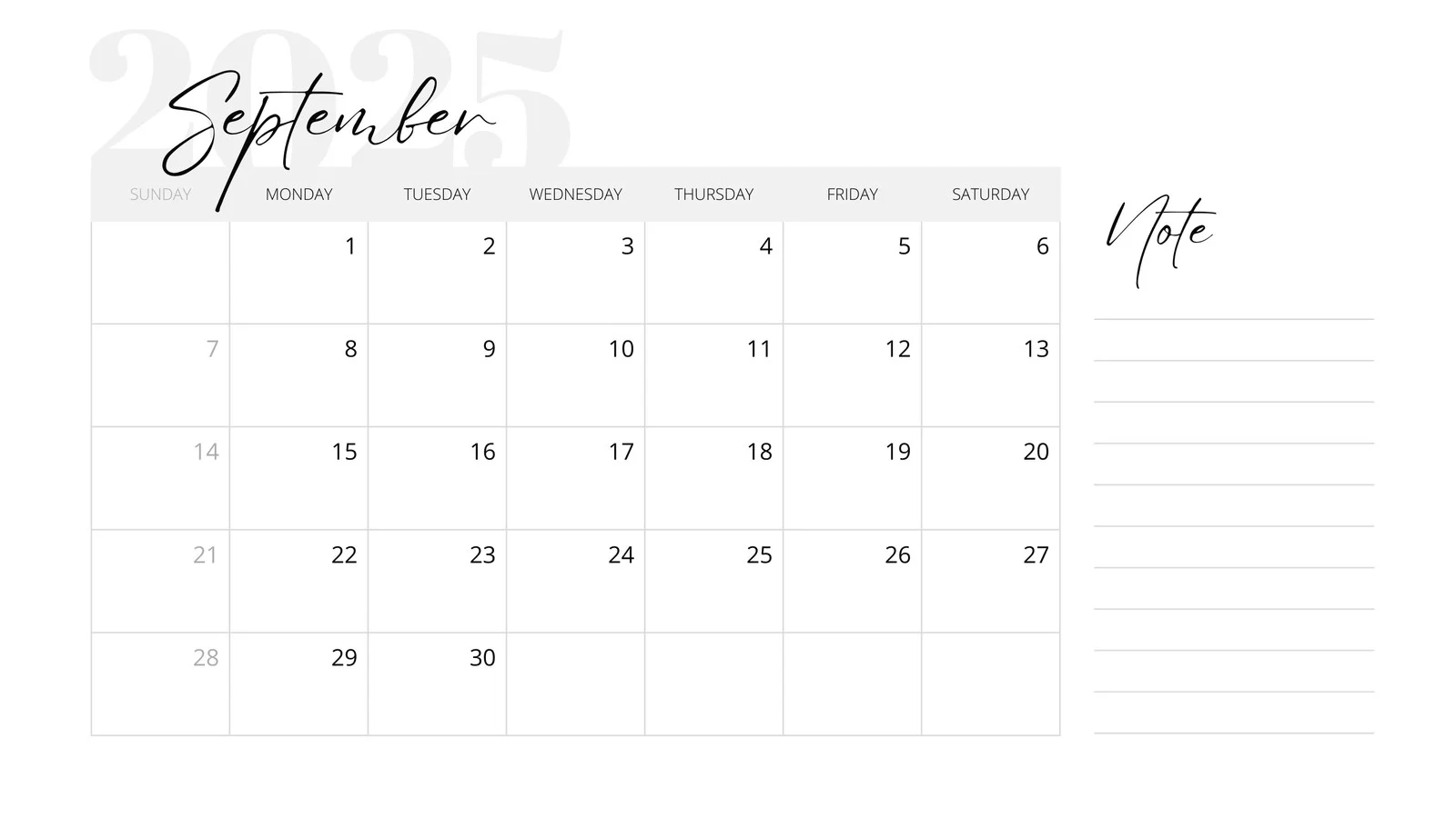 Blank Printable September Calendar
