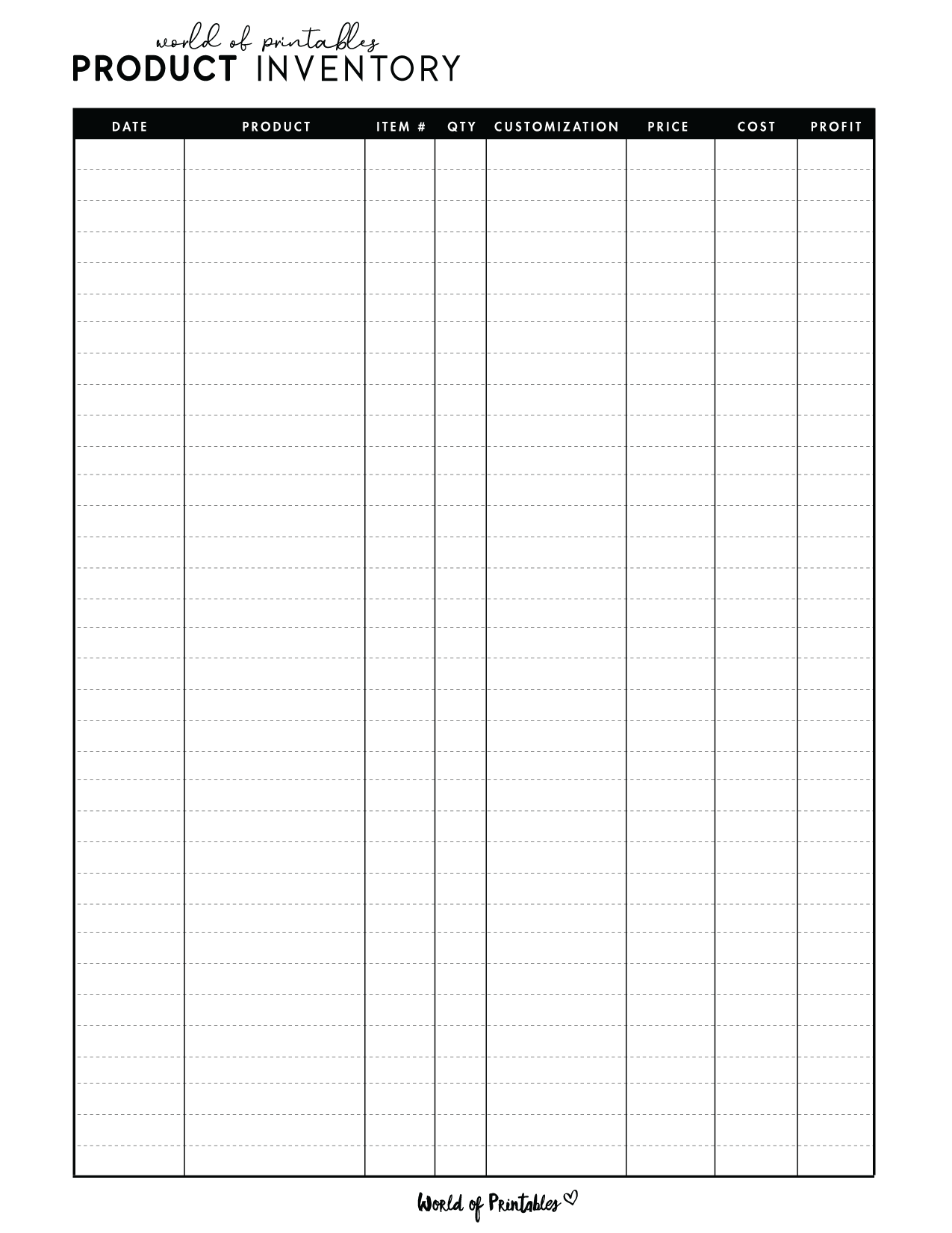 Printable Blank Product Inventory Sheets