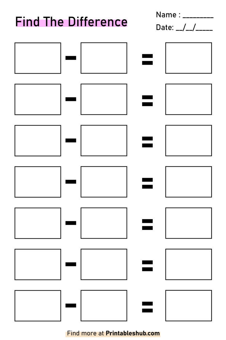 Free Printable Subtraction Template amp Worksheet PDF