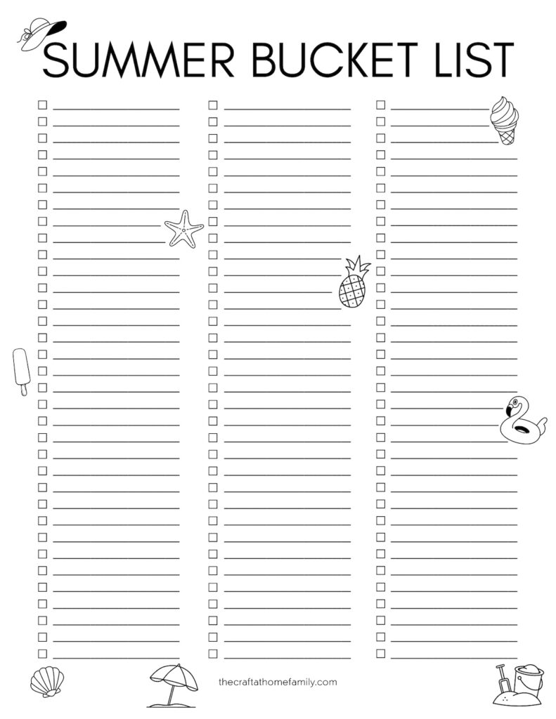Free Printable Summer Bucket List 100 Ideas The Craft at 