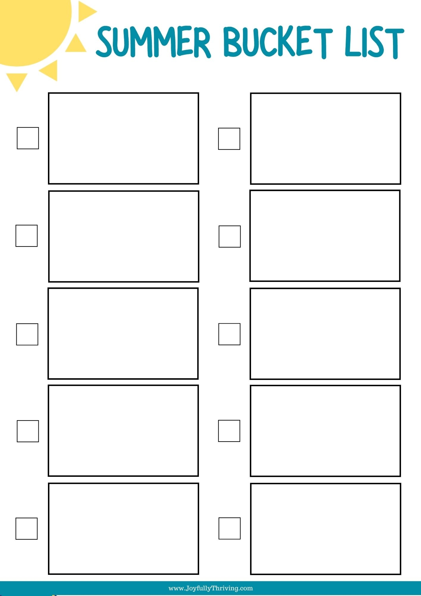 Summer Bucket List Blank Printable