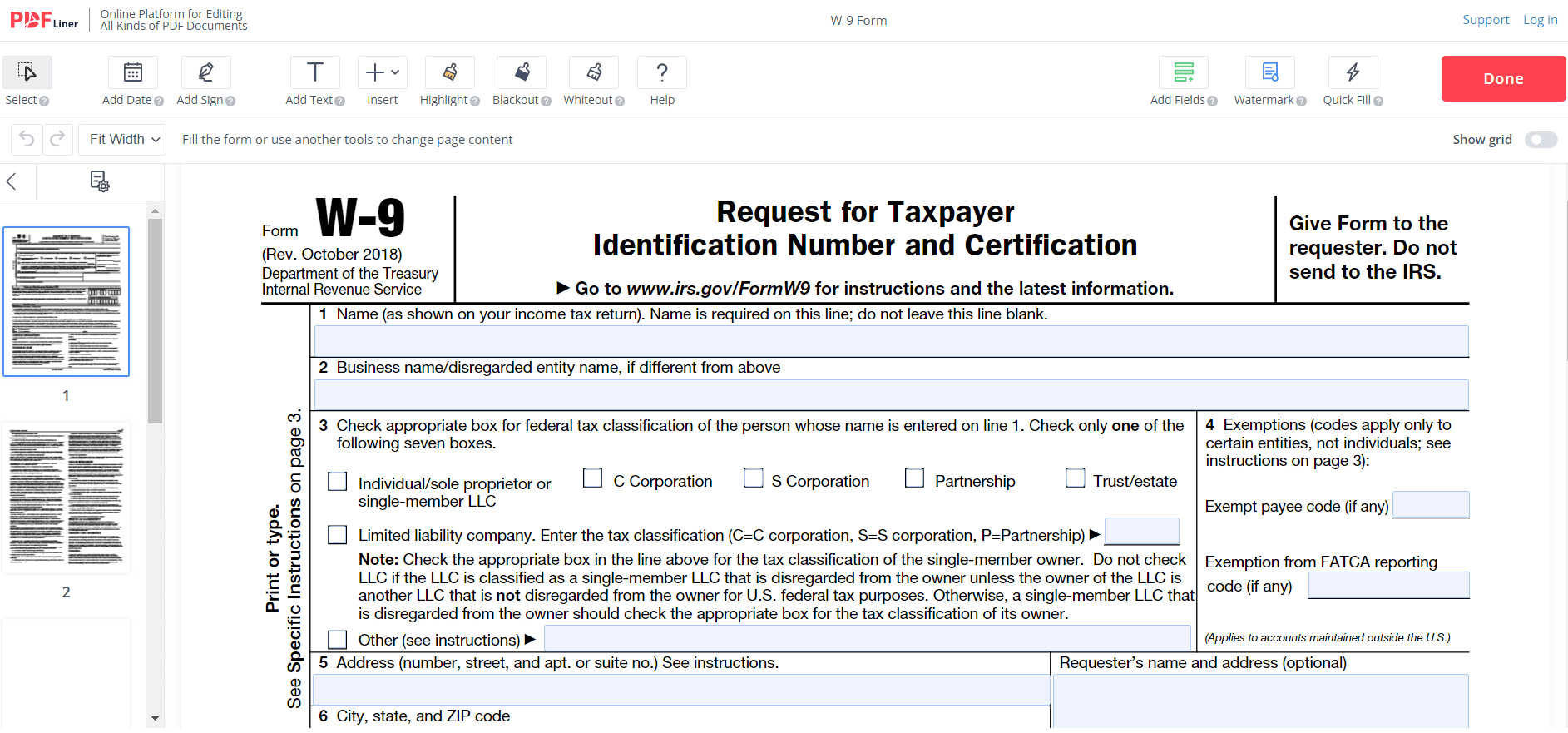Blank Printable W 9 Form