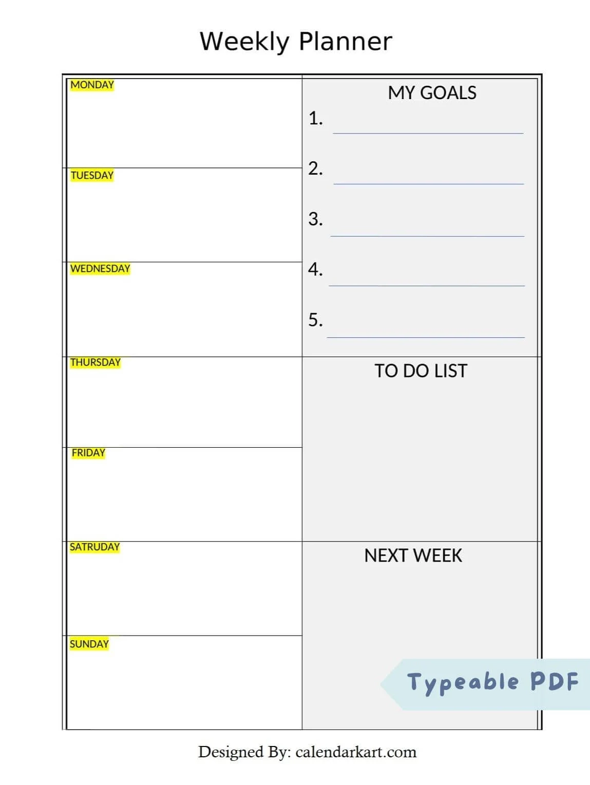 Free Printable Weekly Planner Templates CalendarKart