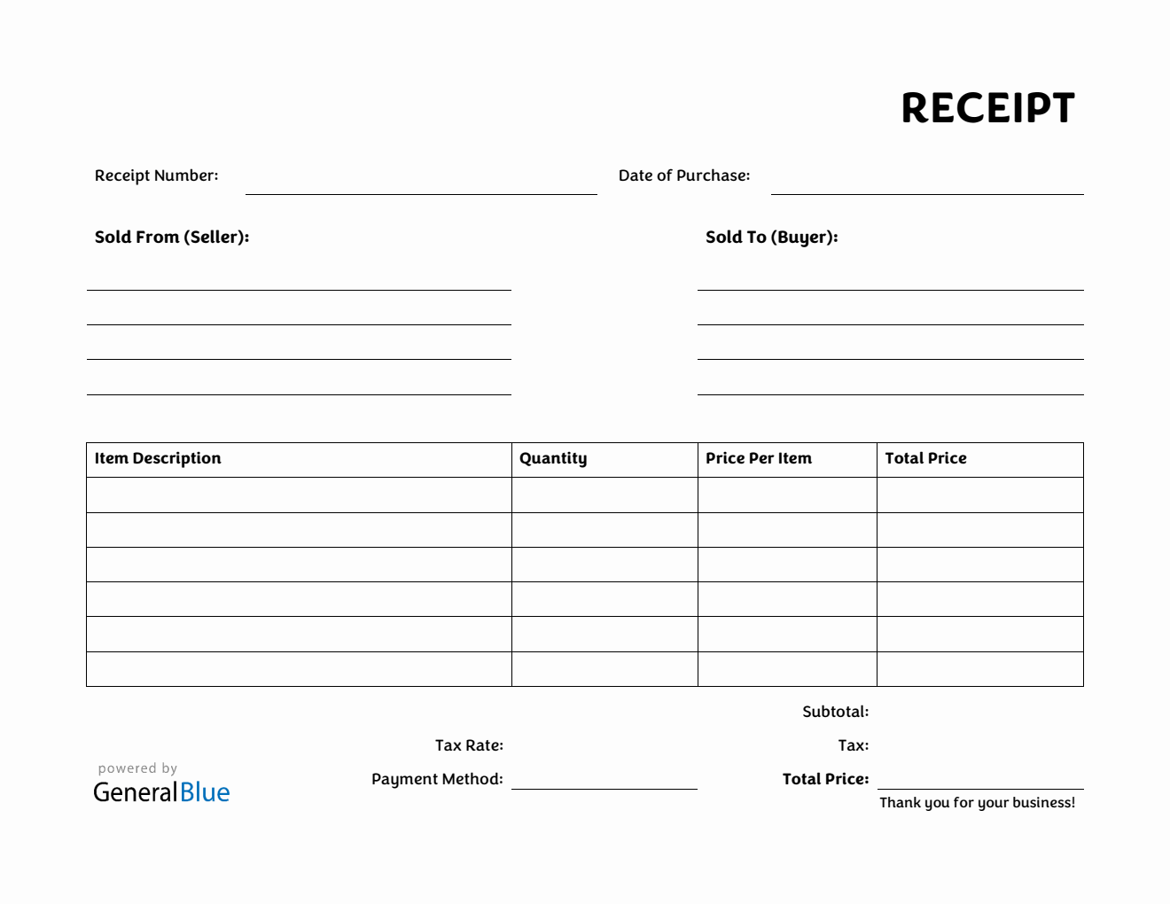 Free Printable Blank Receipt Form
