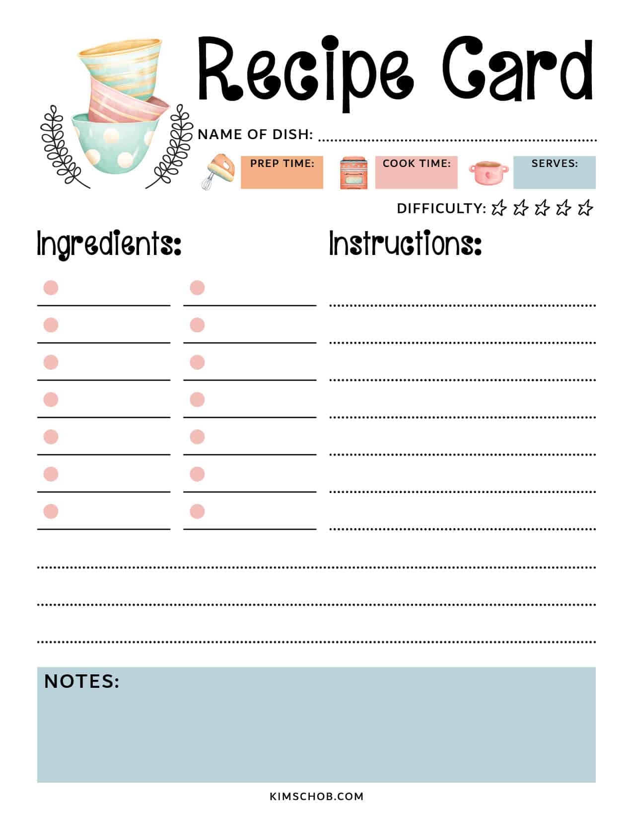 Free Printable Blank Recipe Cards