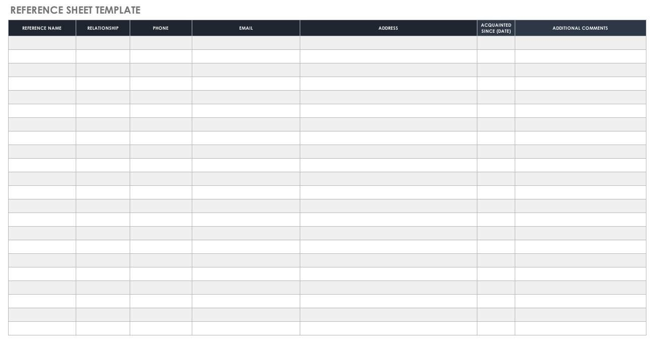 Free Reference List Templates Smartsheet