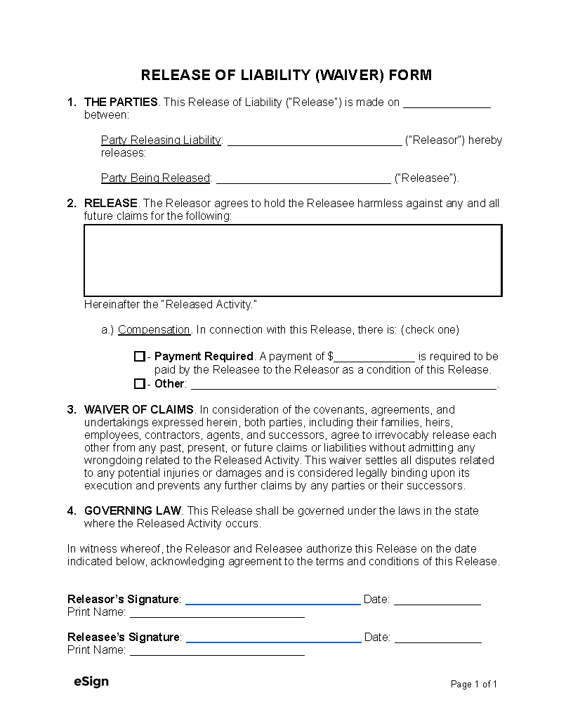 Printable Blank Waiver Form