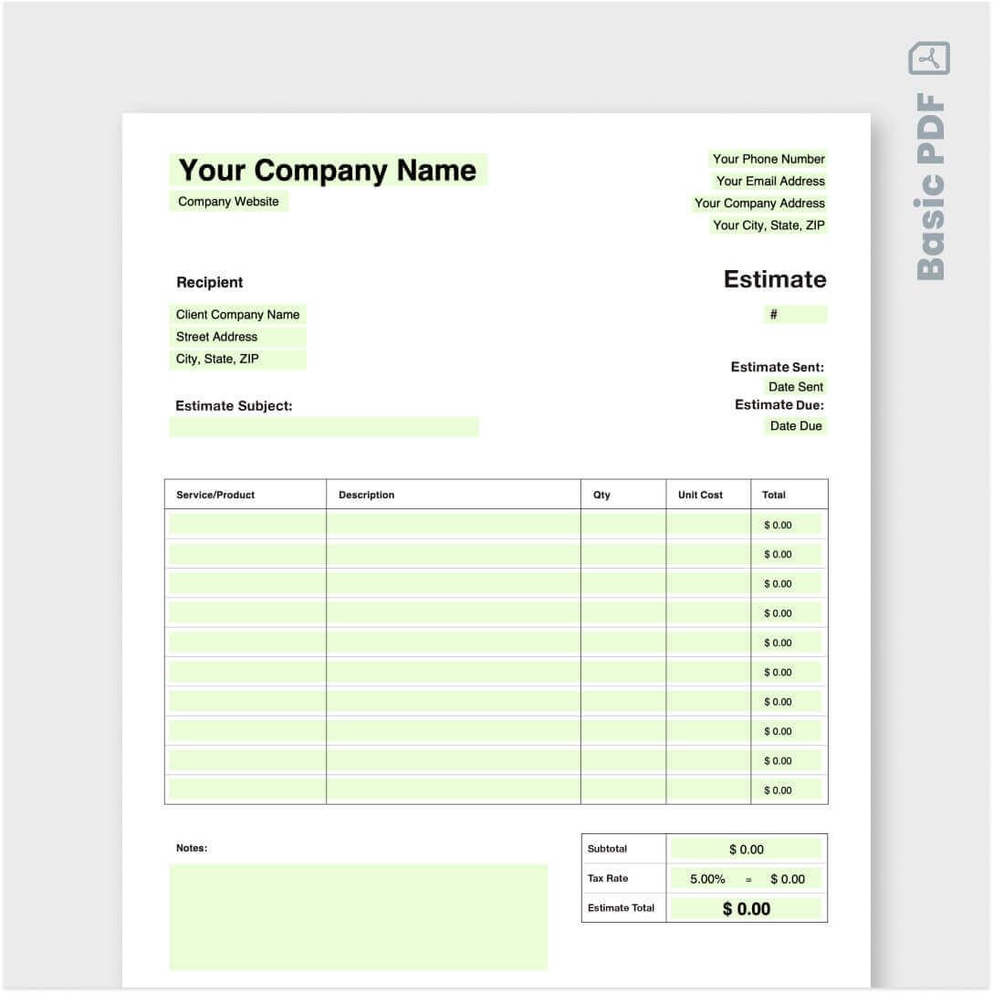 Contractor Estimate Blank Free Printable