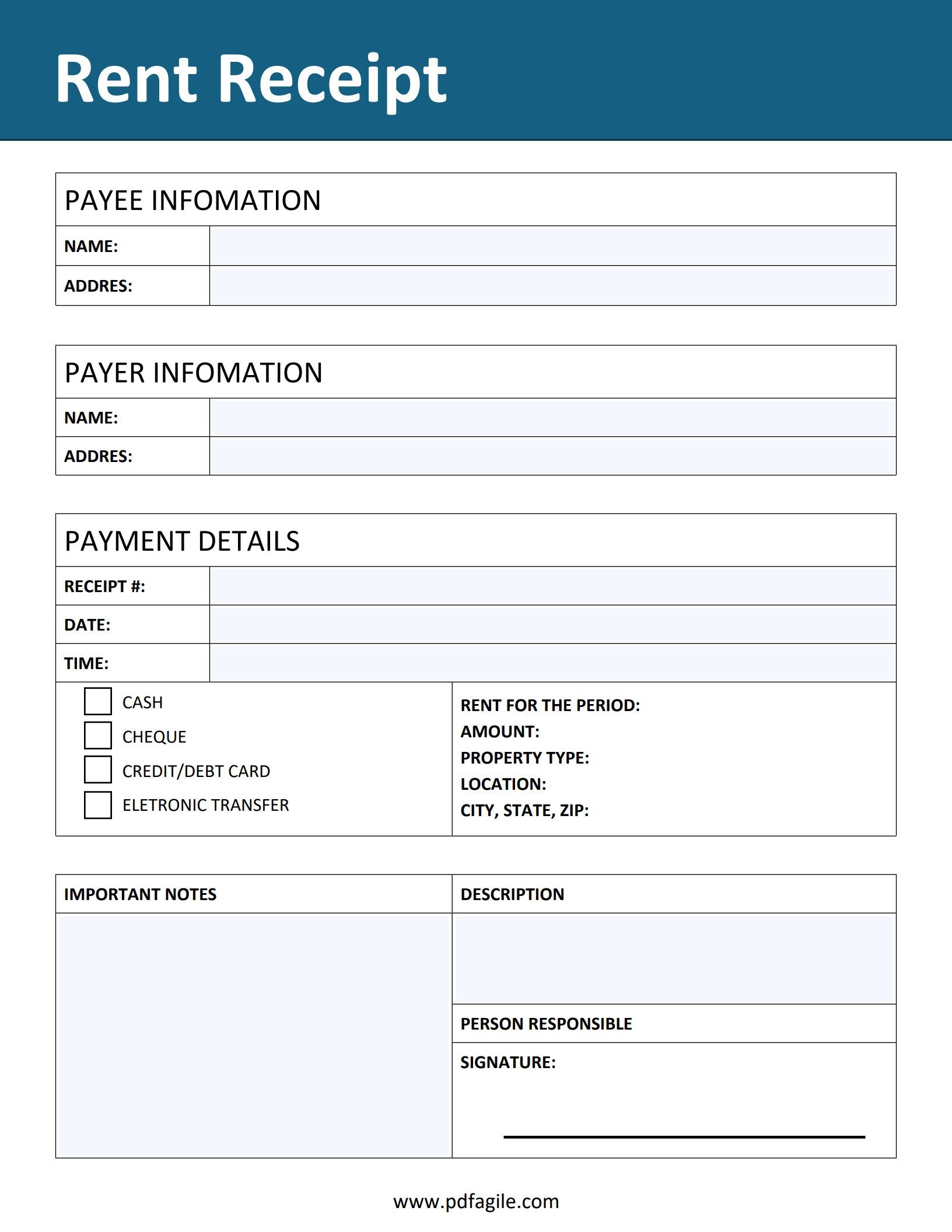 Blank Printable Ret Receipt