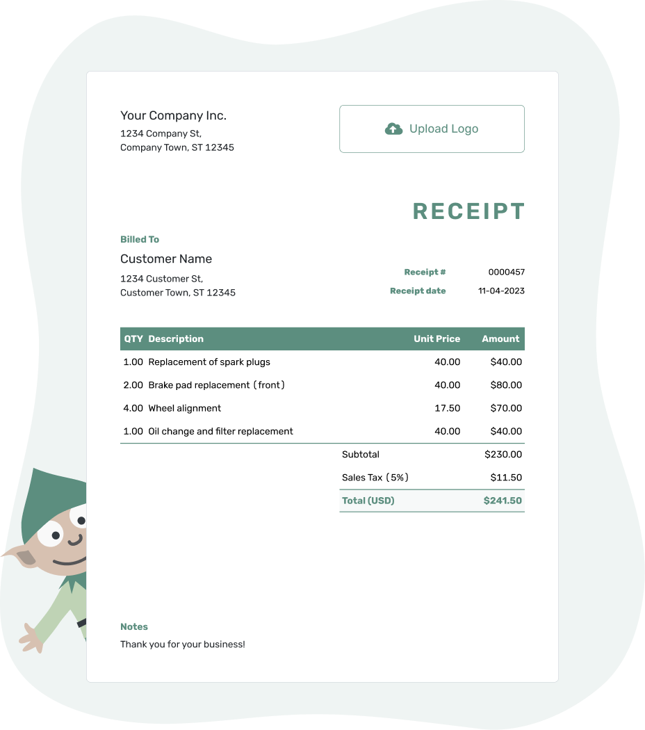 Blank Repair Receipt Printable Template