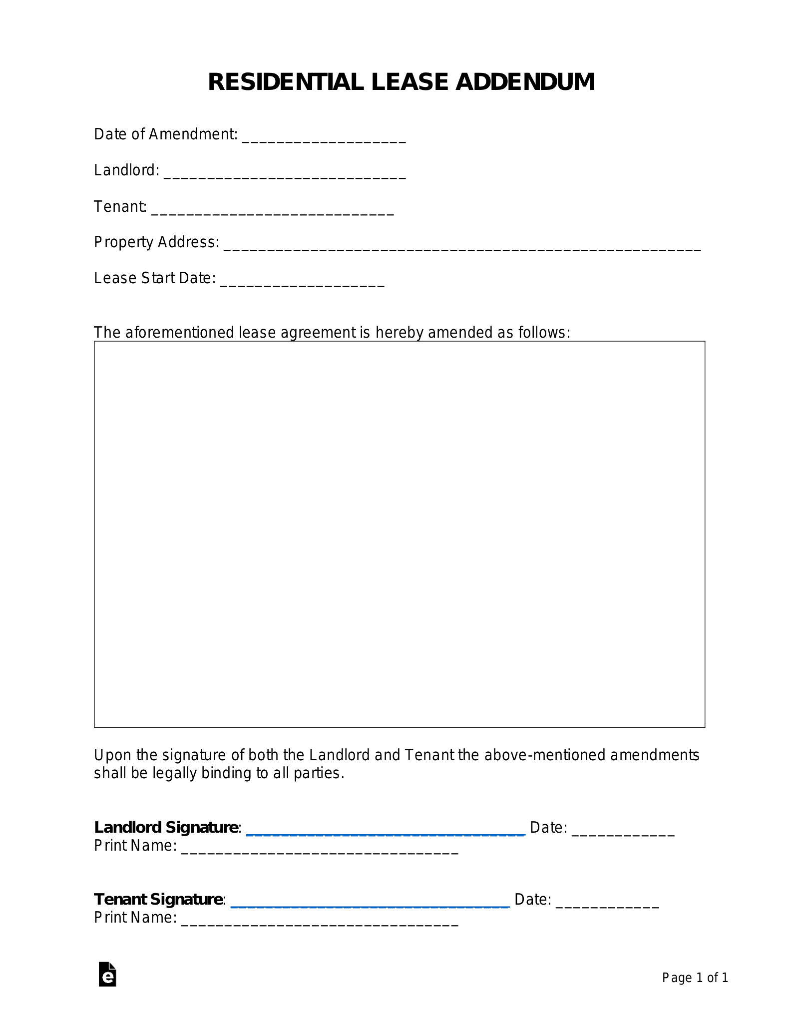 Printable Blank Addendum Form