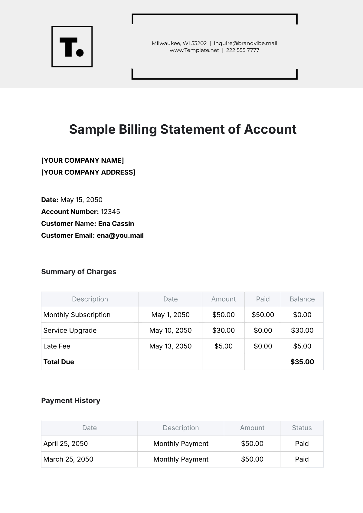 Printable Blank Billing Income Statement
