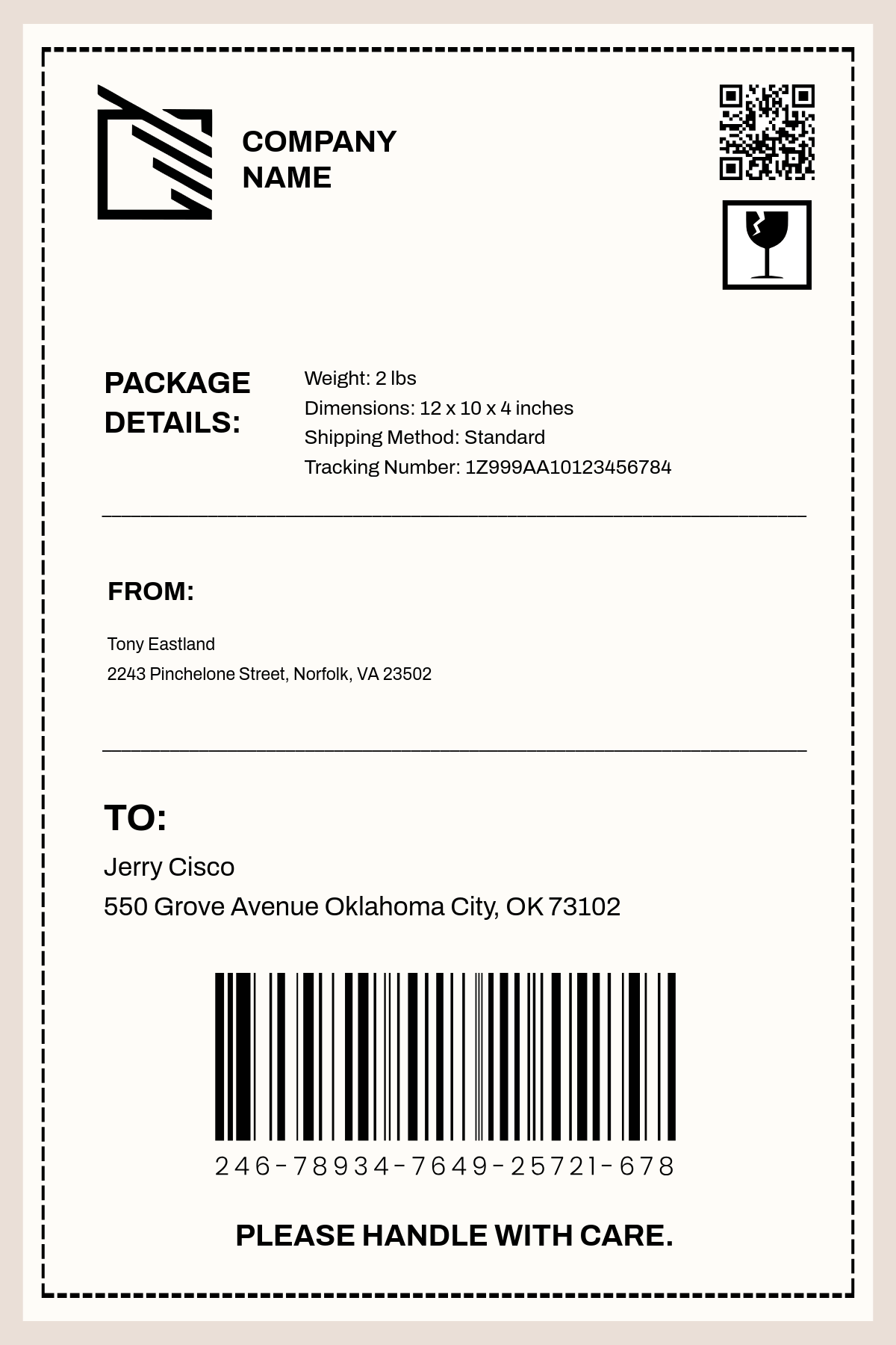 Printable Blank Shipping Label