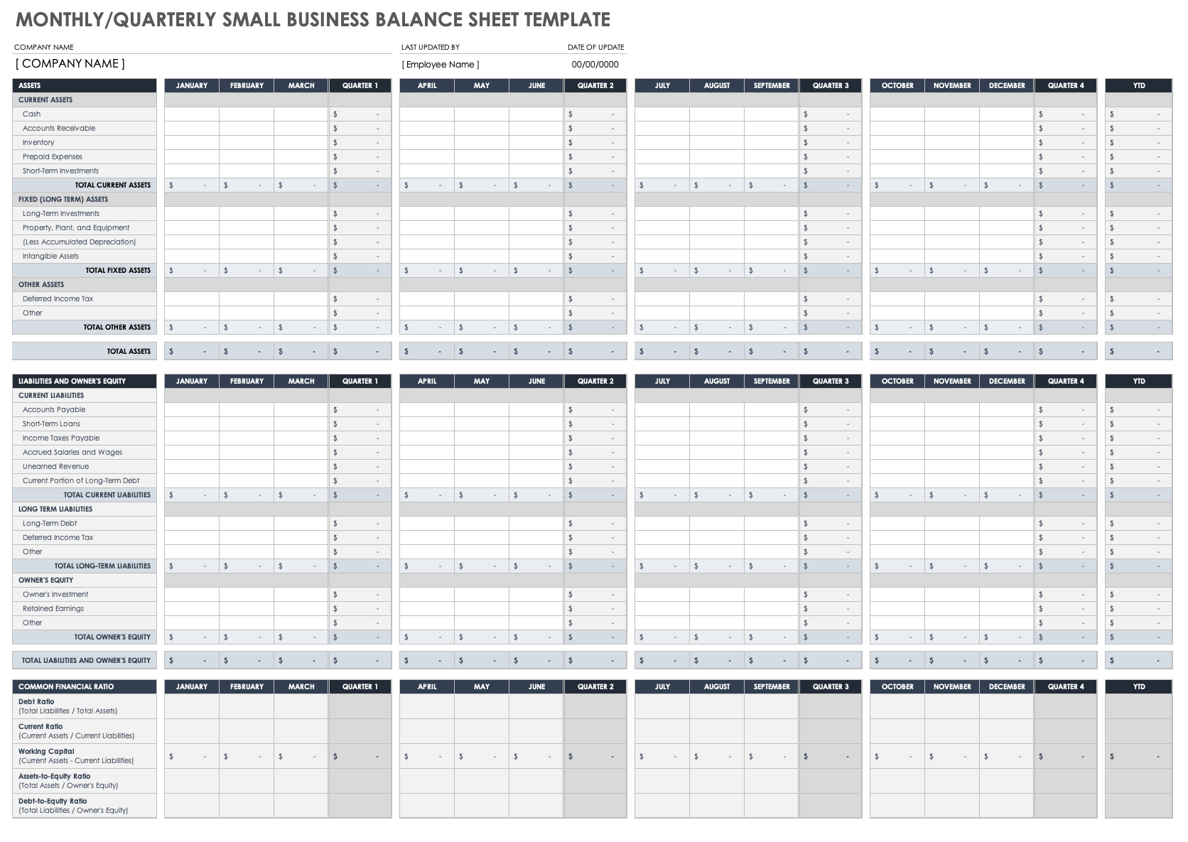 Blank Printable Business Balance Sheet