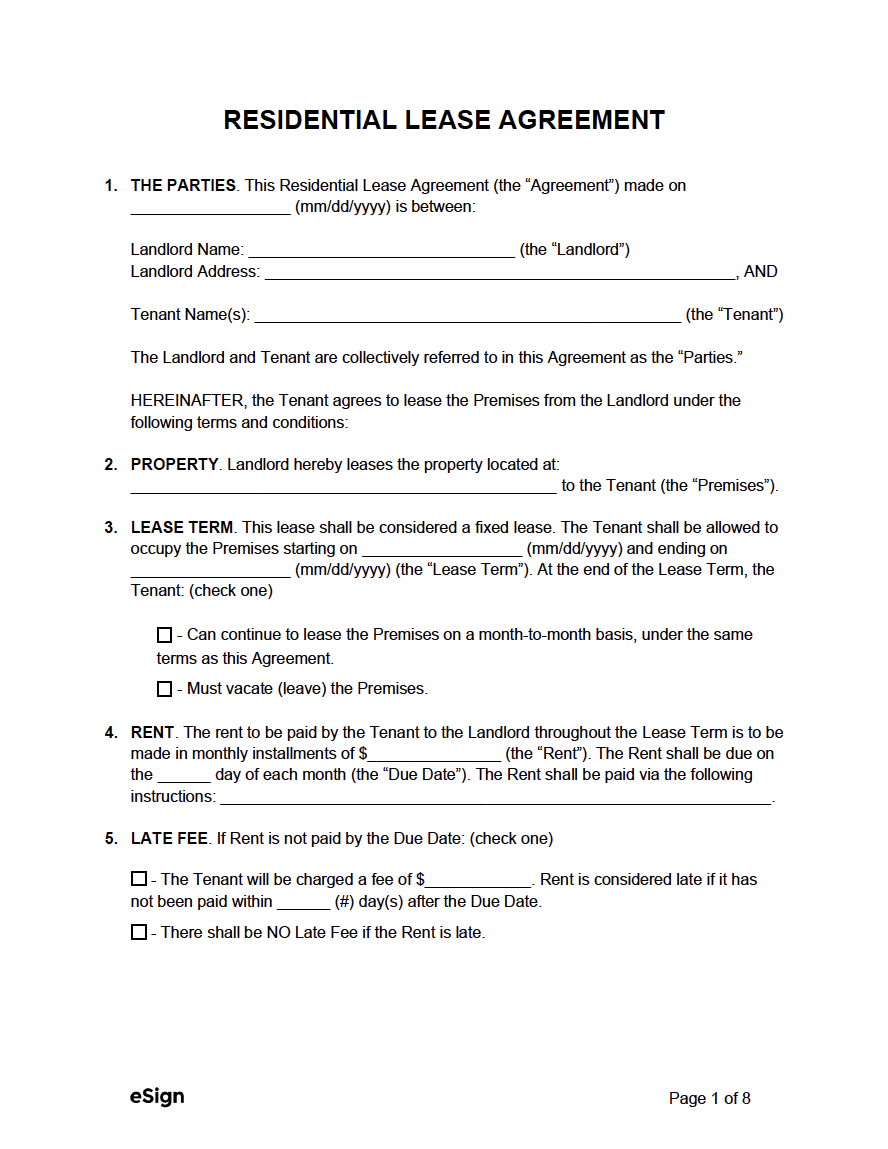 Blank Printable Rental Aggreement