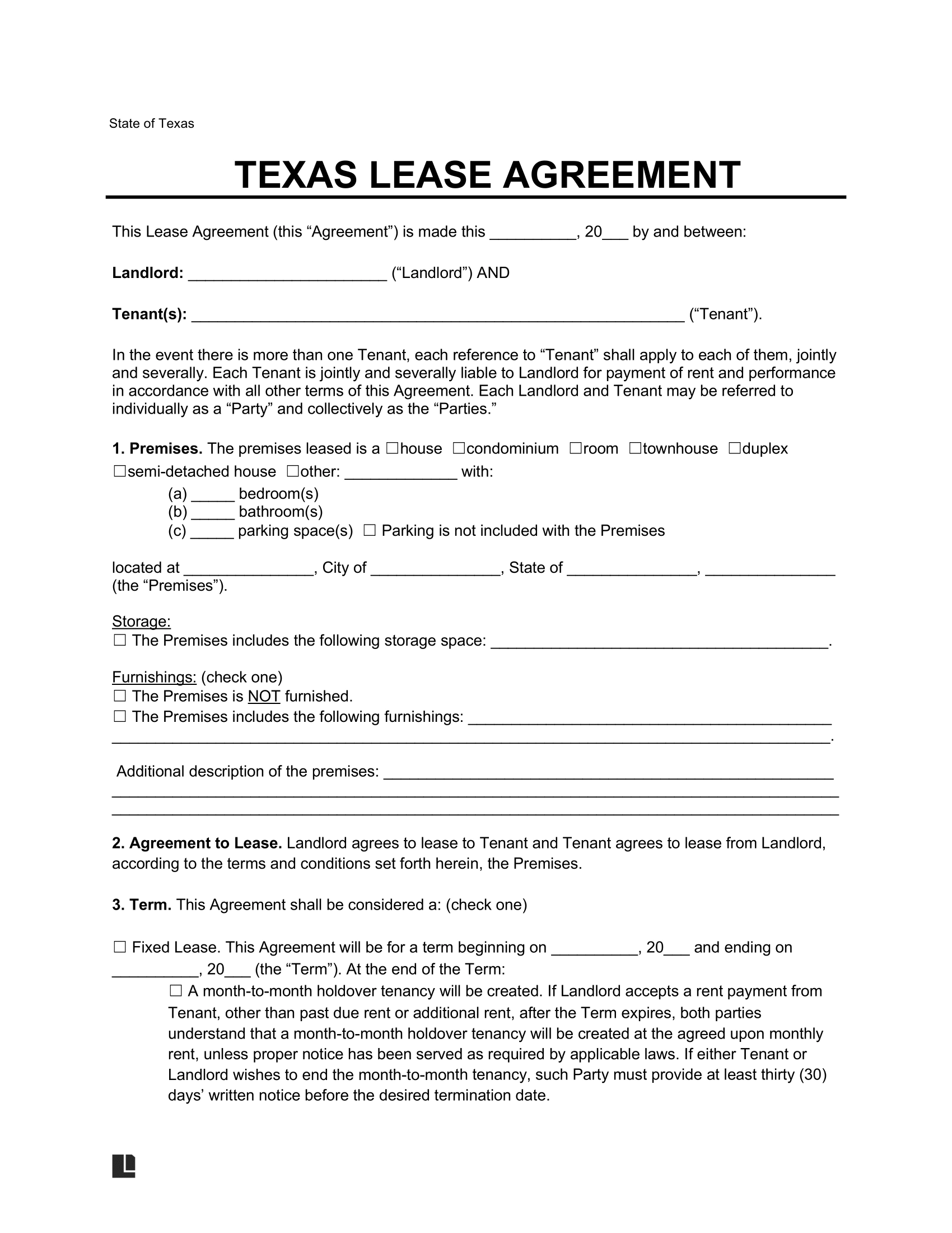 Free Texas Lease Agreement Template PDF amp Word