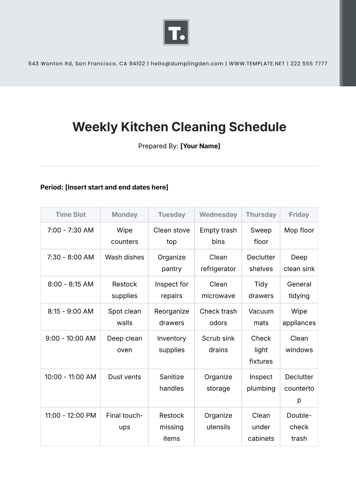 Free Printable Blank Kitchen Calendar