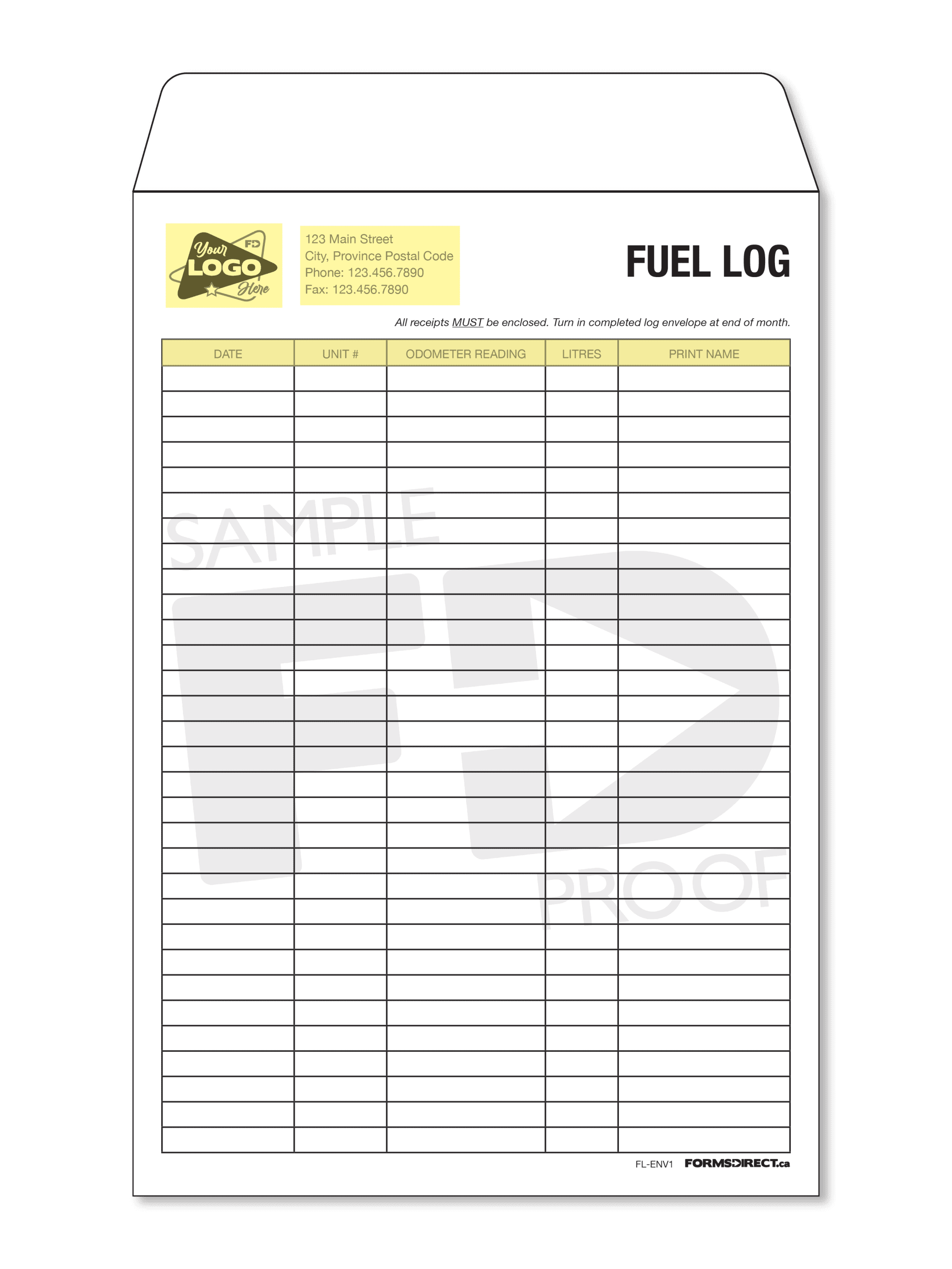 Fuel Log Envelope FL ENV1 Forms Direct