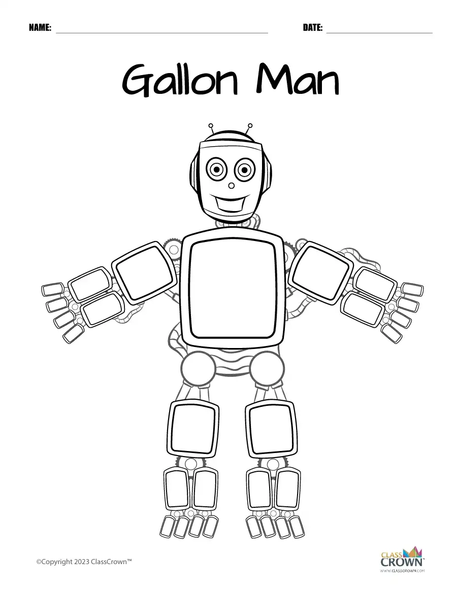 Gallon Man Chart B amp W Blank Chart ClassCrown
