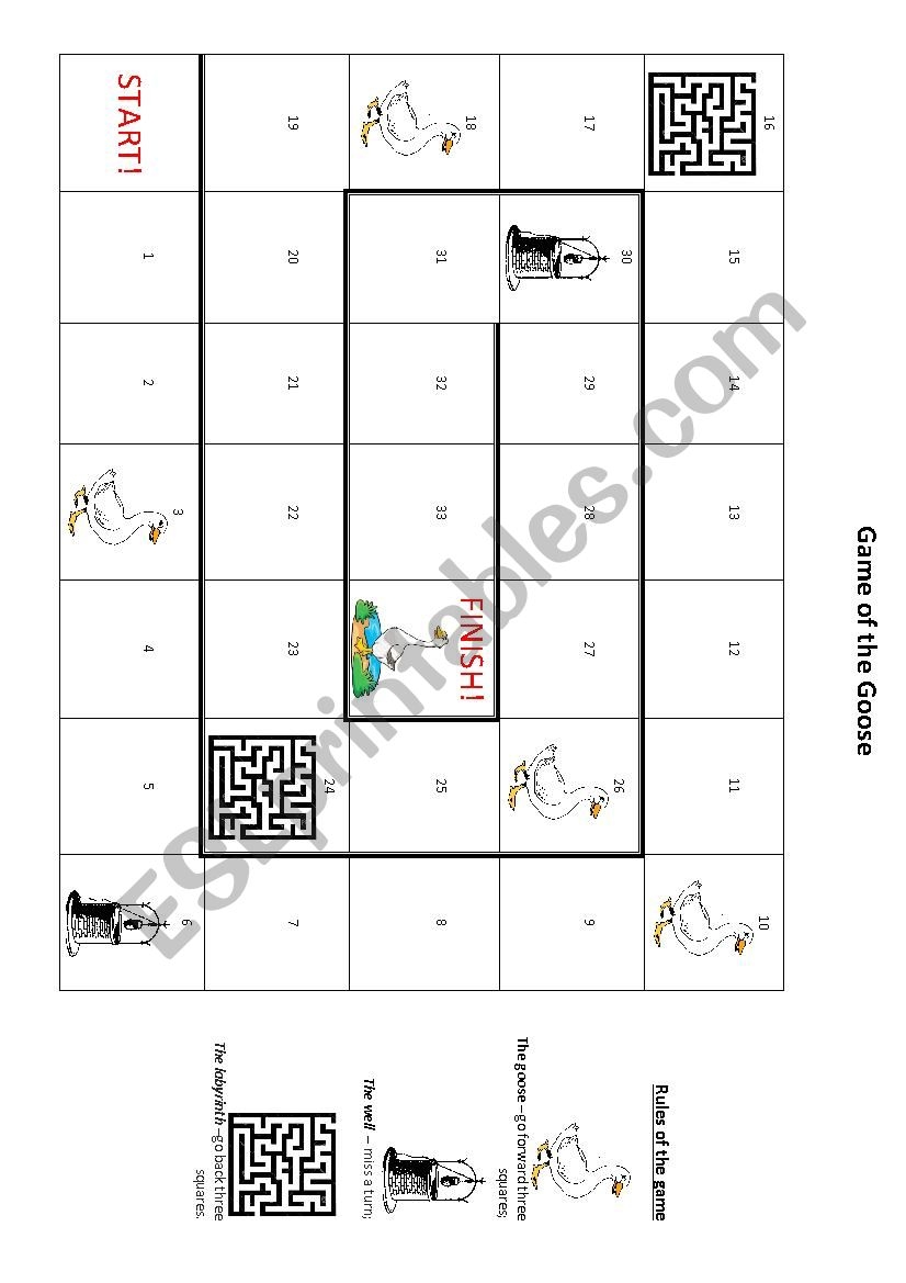 Game Of The Goose Boardgame Template ESL Worksheet By Alyna5