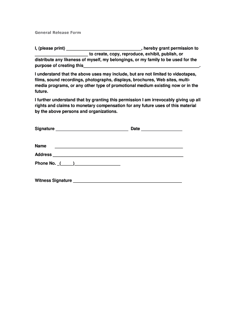 General Release Form Fill Online Printable Fillable Blank 