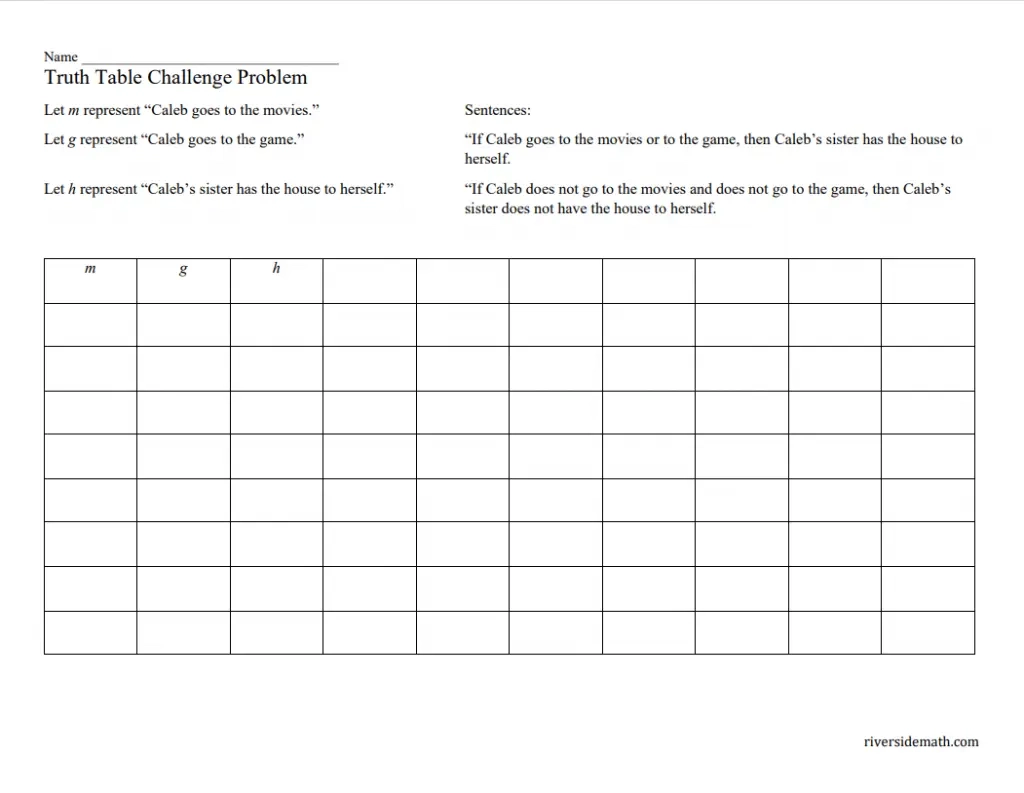 Printable Blank Truth Tables