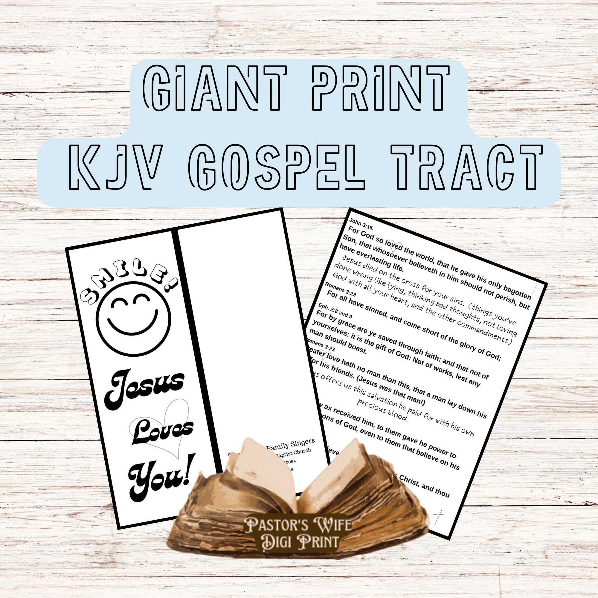 Giant Print KJV Gospel Tract Smile Design Canva Template digital 