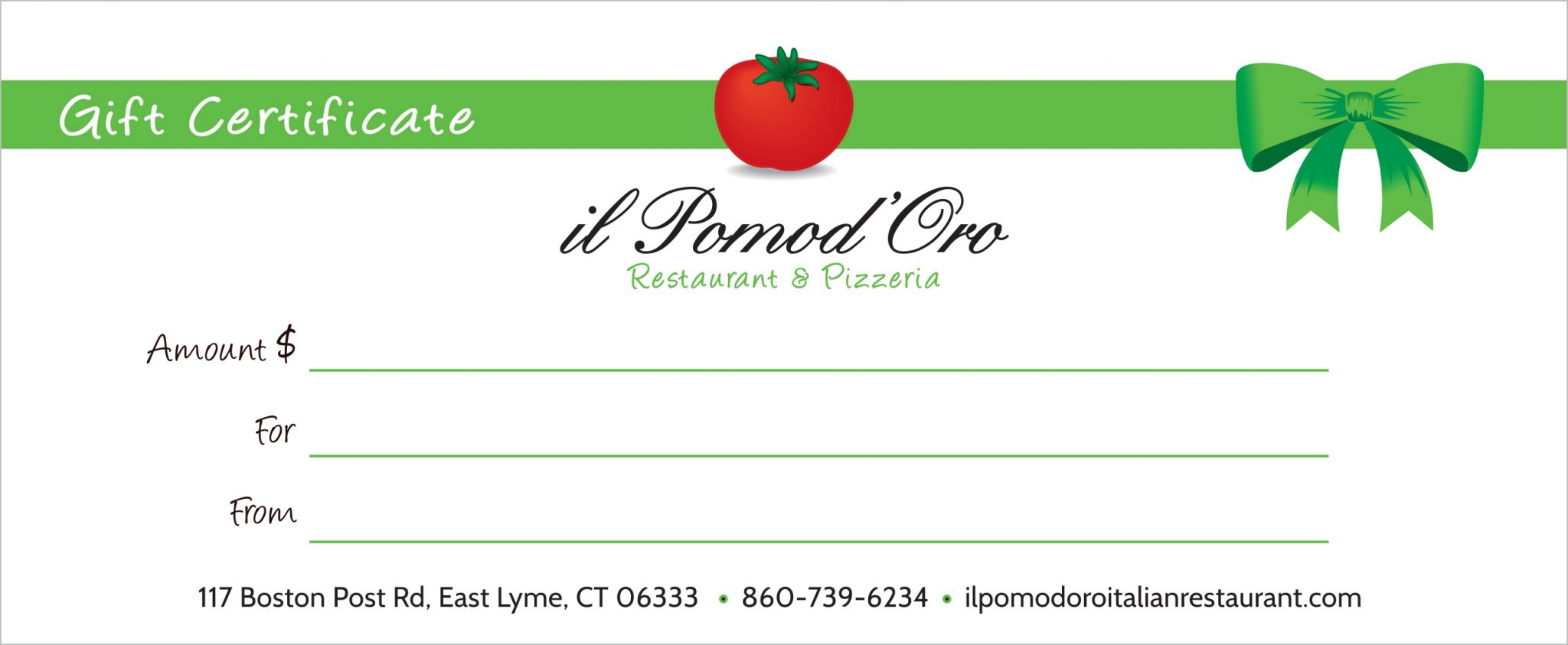 Gift Certificates Il Pomod Oro Italian Restaurant amp Pizzeria